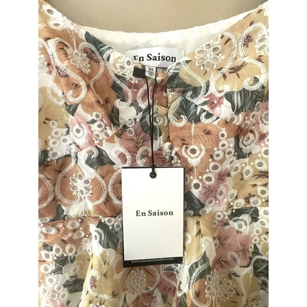 En Saison Presley Embroidered Tiered Floral Midi Dress Size L Summer NWT Revolve